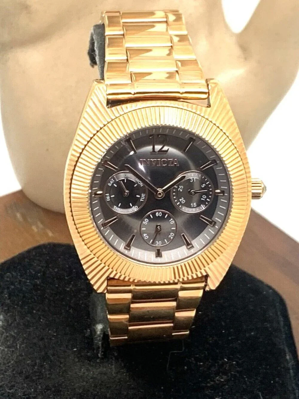 Invicta Women's Watch 23751 Angel Quartz Black Dial Rose Gold Stainless Steel